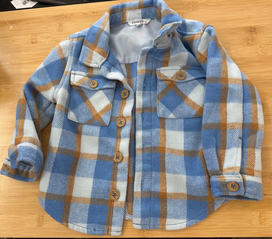 George Blue & Brown Plaid Button-Up Jacket – 4 - Nest and Sprout-Consignment