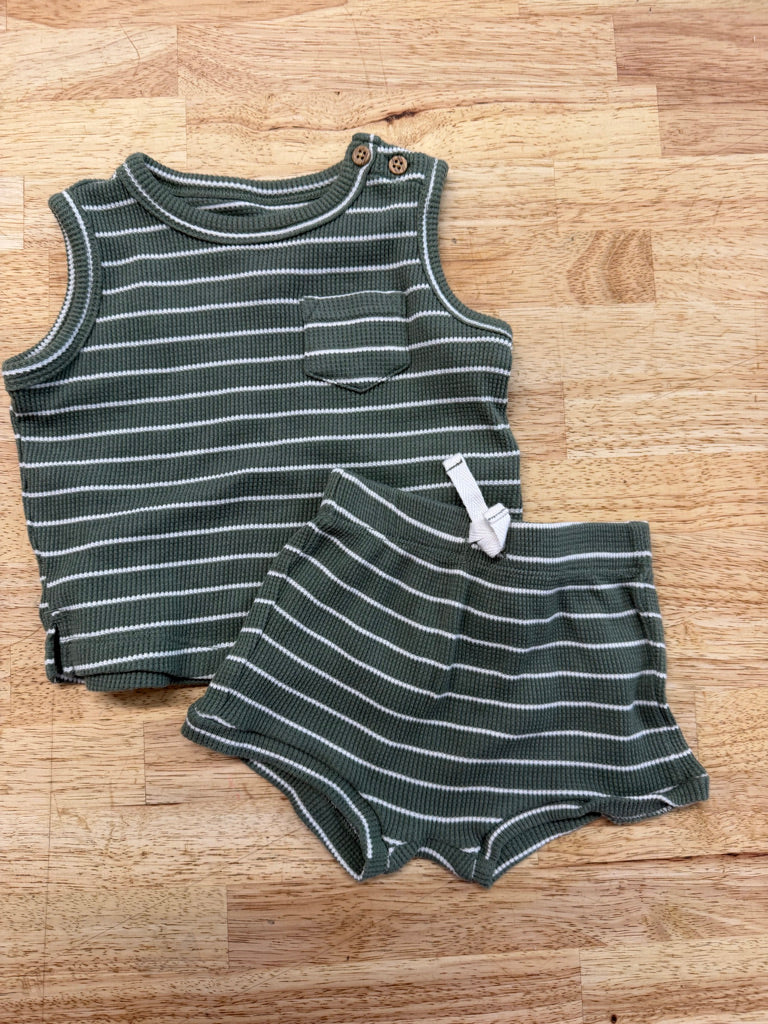 Carter's Waffle Two-Piece Set – 6M | Forest Green Stripe