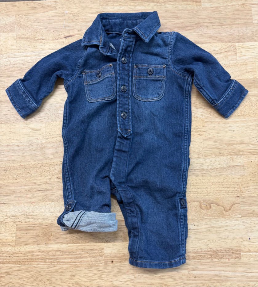 Baby Gap Denim Jumpsuit – 3–6M | Dark Wash Collared - Nest and Sprout - Consignment