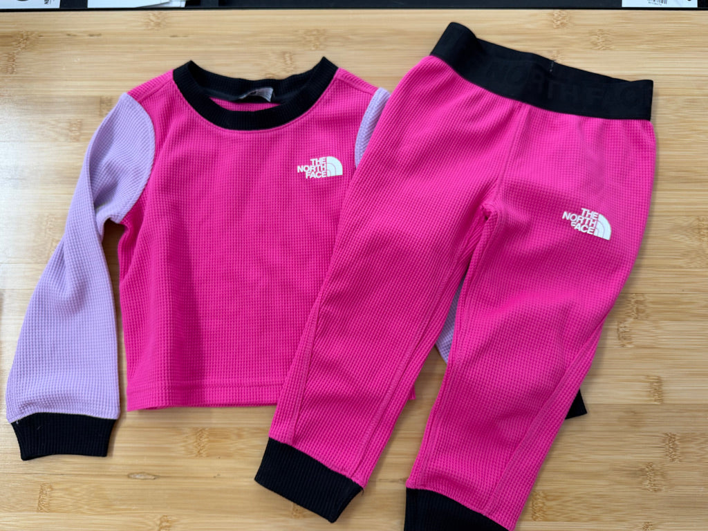 The North Face Waffle Base Layer Set – 2T | Pink Purple & Black Colourblock Like New