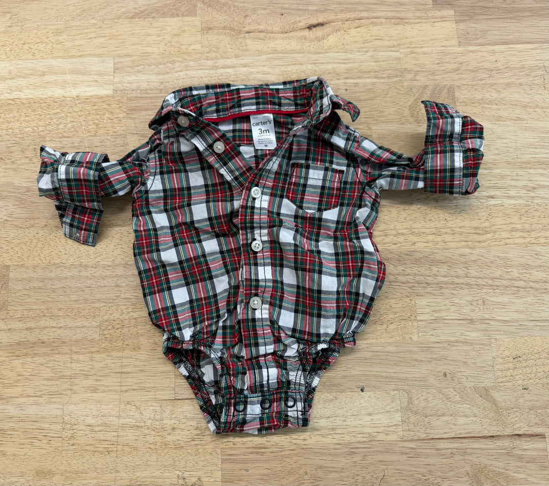 Carter's Christmas Button-Up Bodysuit – 3M | Red Black & Green | Holiday