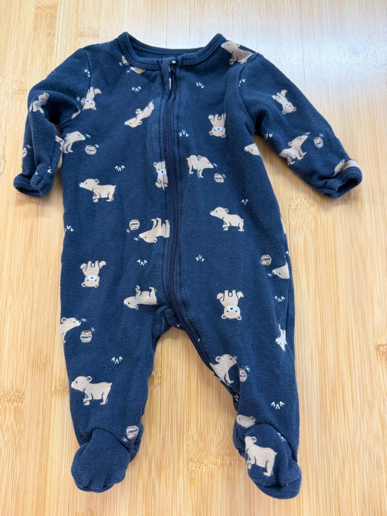 Petit Lem Footed Sleeper – Newborn | Navy Bear Print | Play - Nest and Sprout-Consignment