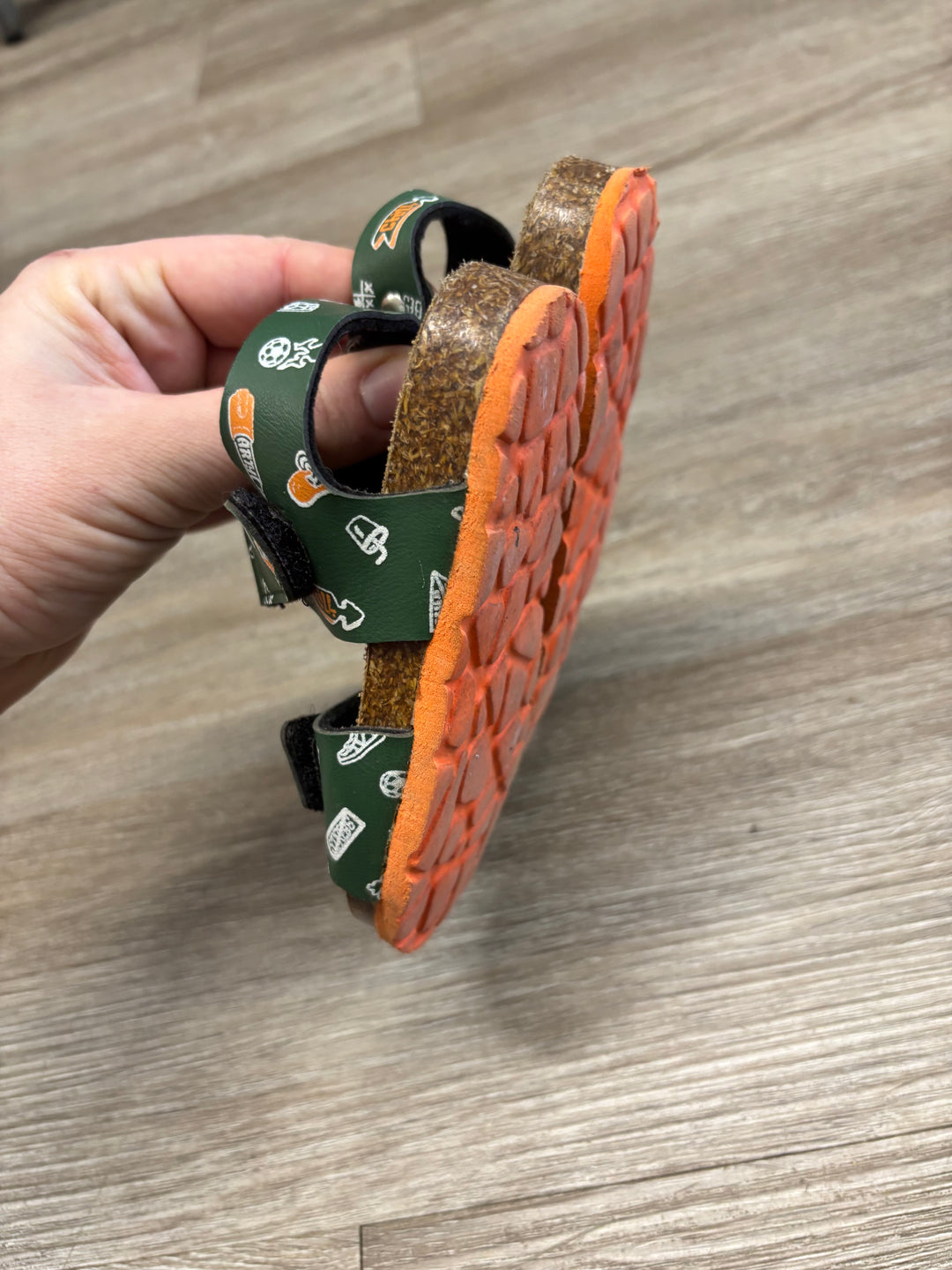 Marina Luna Leather Sock Sandals Green Skateboard Print | Size 7