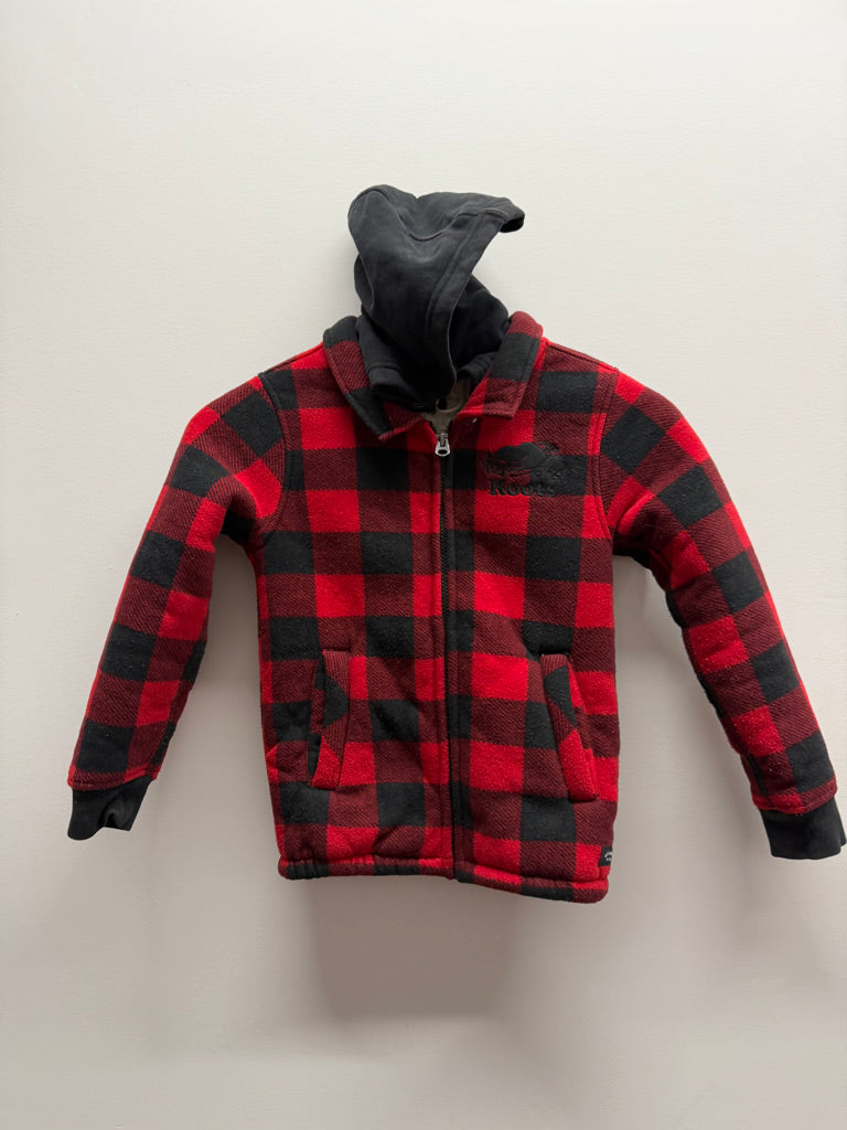 Roots Kids Sweater Jacket – 5–6Y | Black & Red Plaid Black Hood