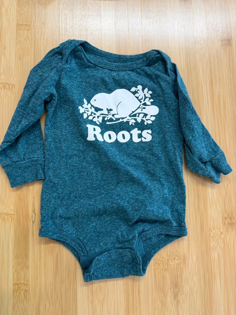 Roots Long Sleeve Bodysuit – 6–12M | Dark Turquoise - Nest and Sprout-Consignment