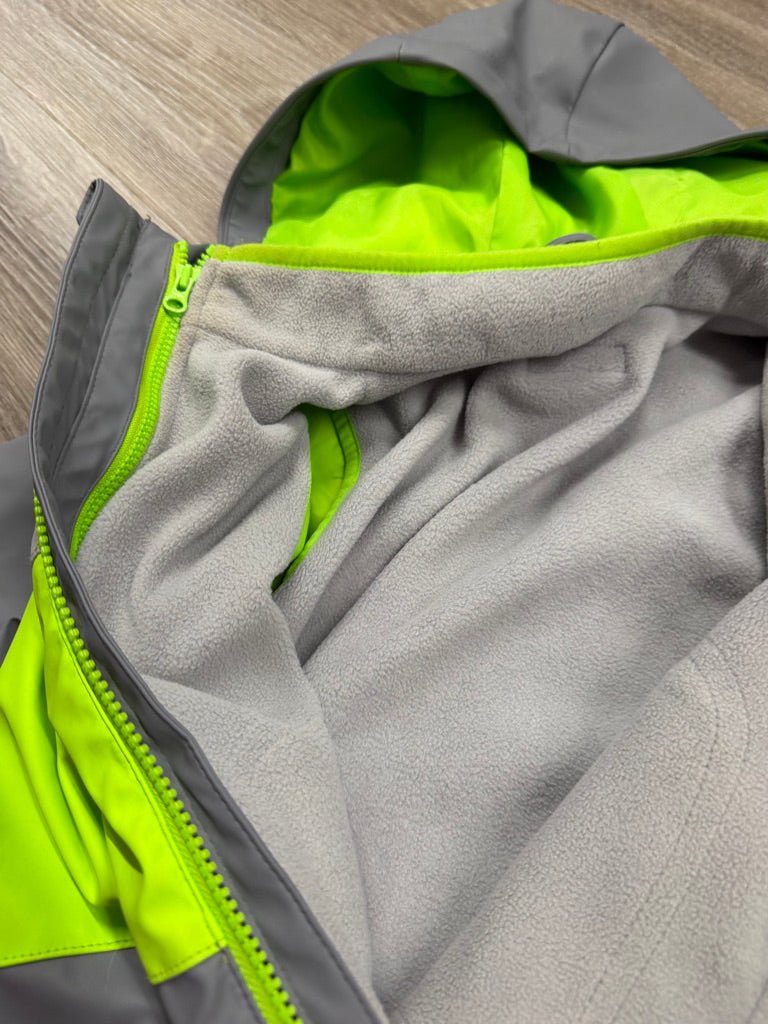 Andy & Evan Two-Part Hardshell Jacket – 4/5Y | Grey & Neon Green Fleece Lined - Nest and Sprout-Consignment