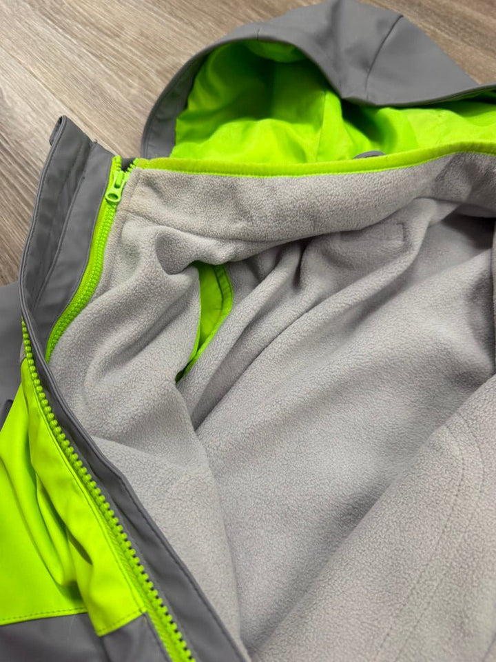 Andy & Evan Two-Part Hardshell Jacket – 4/5Y | Grey & Neon Green Fleece Lined - Nest and Sprout-Consignment