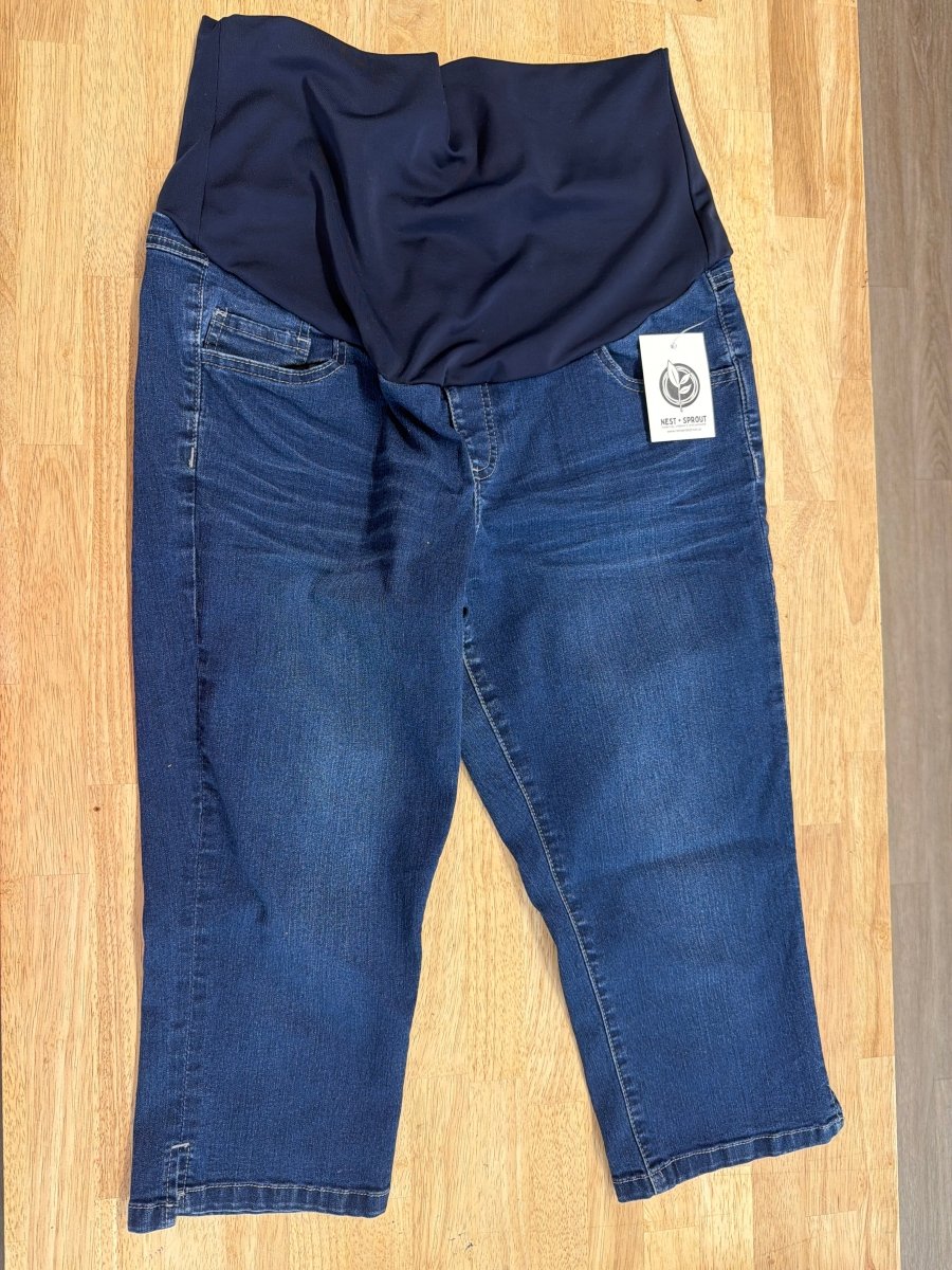 Maternity Denim Capri Pants Dark Wash Belly Band | Size L - Nest and Sprout - Consignment