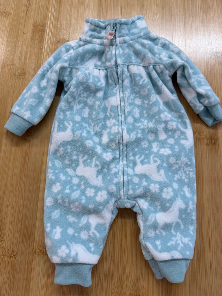 Carter's Fleece One-Piece – Newborn | Light Blue Unicorn Print - Nest and Sprout-Consignment