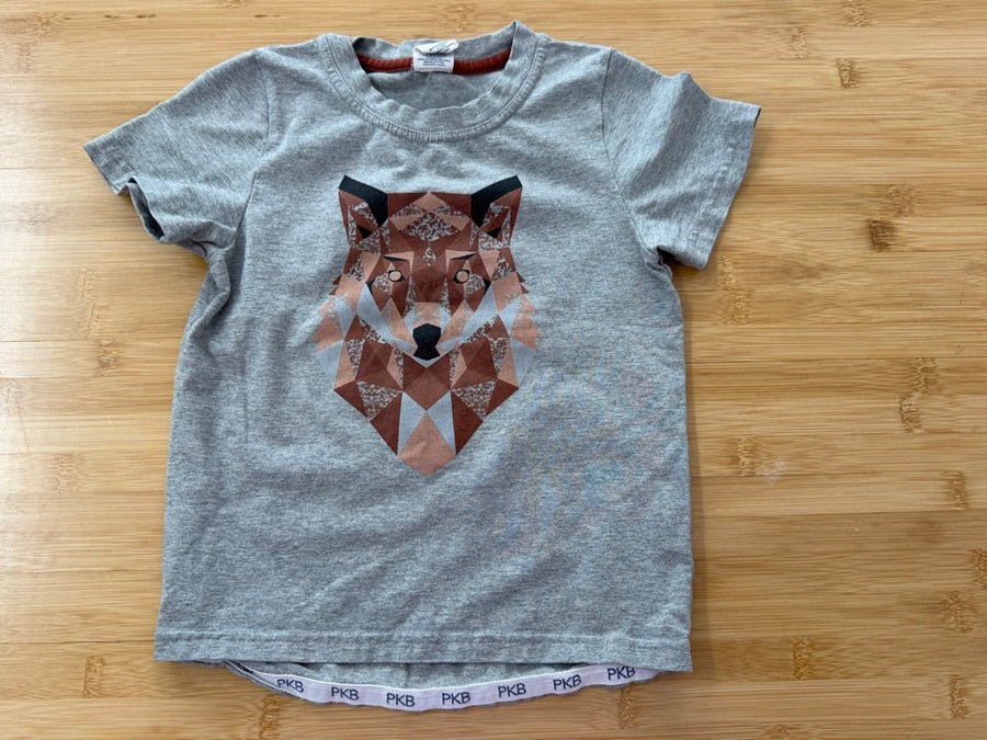 Peekaboo Beans Fox Graphic Shirt – 4 | Grey Short Sleeve - Nest and Sprout-Consignment