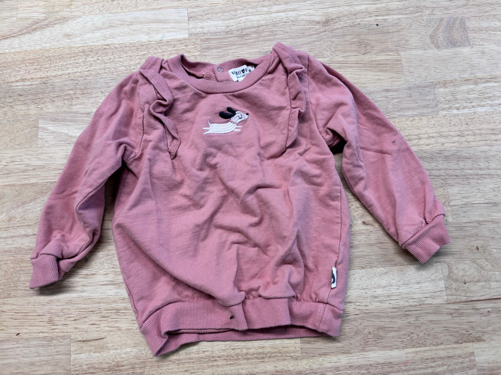 Rabbit & Bear Peach Sweater with Dog Embroidery