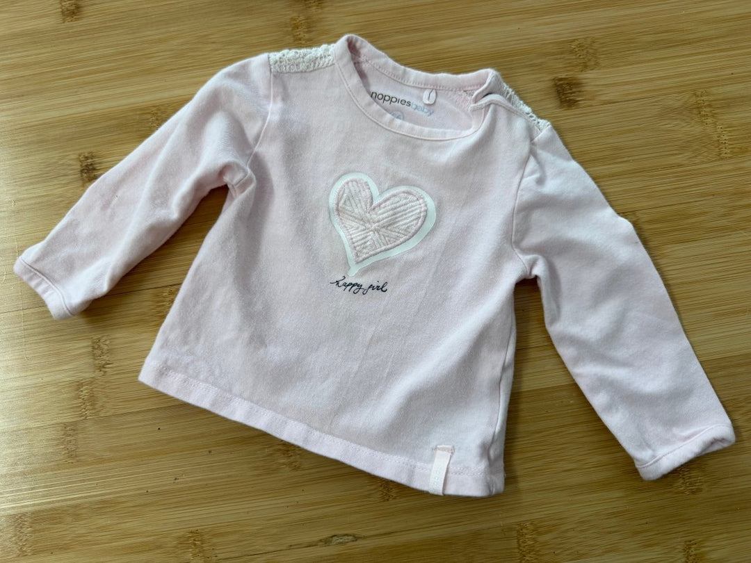 Noppies Happy Girl Shirt – 1M | Light Pink Graphic - Nest and Sprout-Consignment