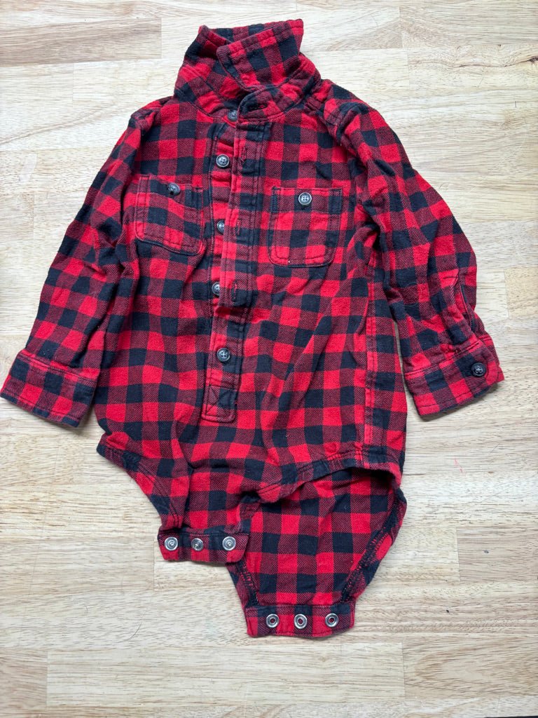 OshKosh Plaid Flannel Bodysuit – Red & Black | 12M - Nest and Sprout - Consignment