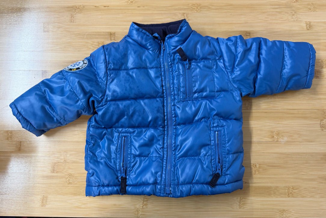 Baby Gap Puffer Jacket – 6–12M | Blue Fleece Lined - Nest and Sprout-Consignment