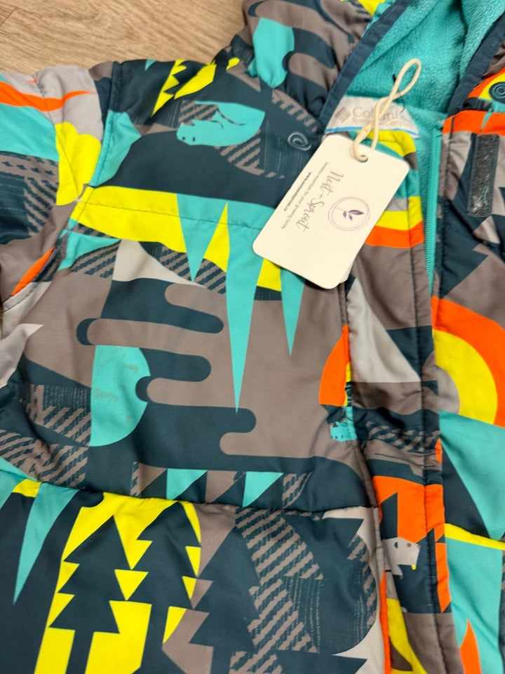 Columbia One-Piece Snowsuit – 12-18 Months | Brown and Orange Geometric Print - Nest and Sprout-Consignment