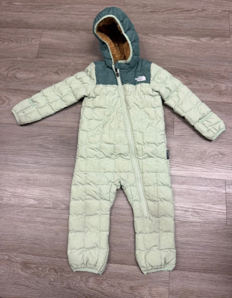 The North Face Baby ThermoBall One-Piece Snowsuit – 18-24 Months | Light and Dark Green | Quilted - Nest and Sprout-Consignment