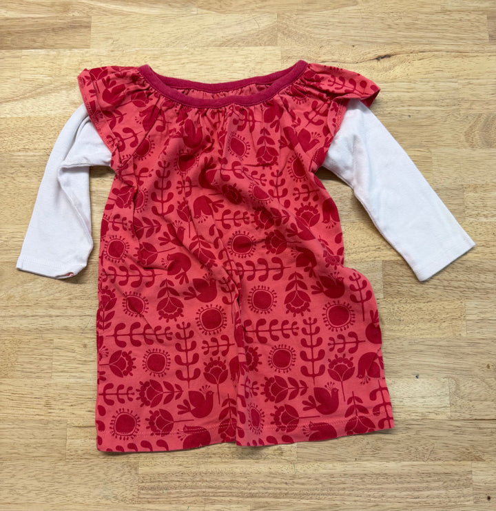Tea Collection Red & Dark Red Floral Ruffle Cap Sleeve Dress – 12–18M | White Sleeves