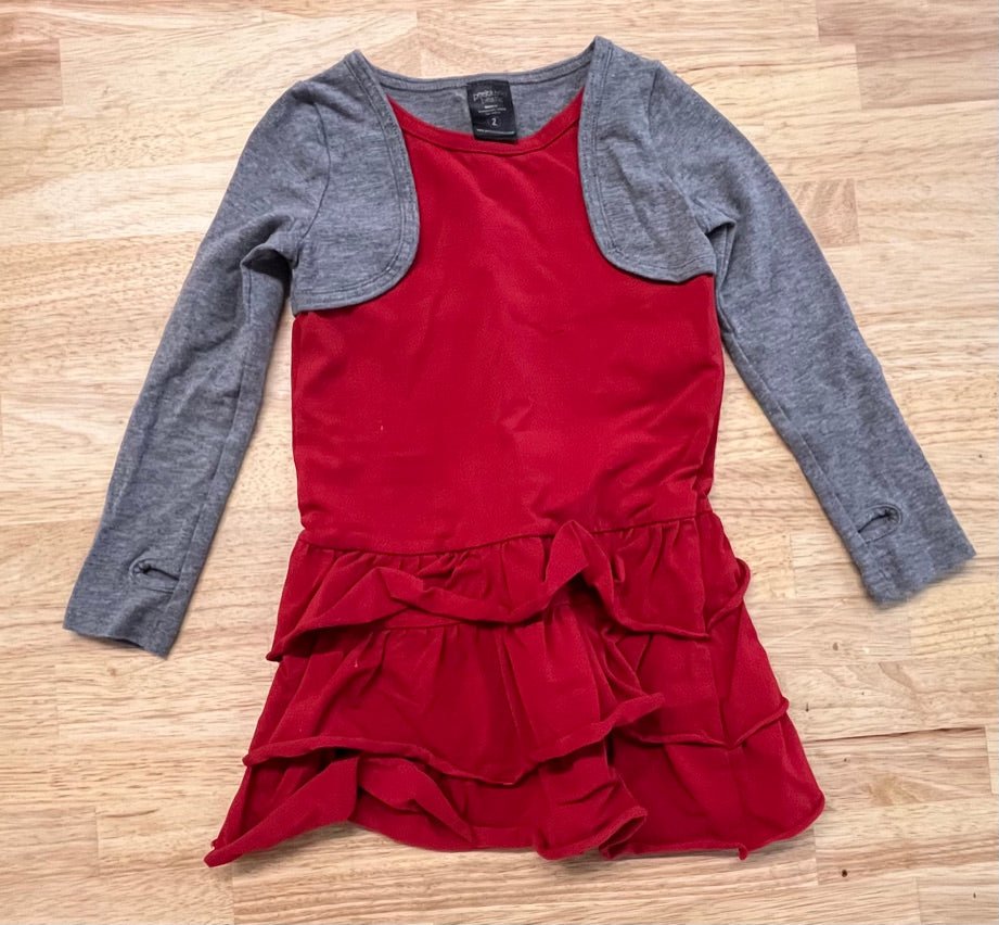 Peekaboo Beans Size 2 – Red Dress with Cardigan - Nest and Sprout - Consignment