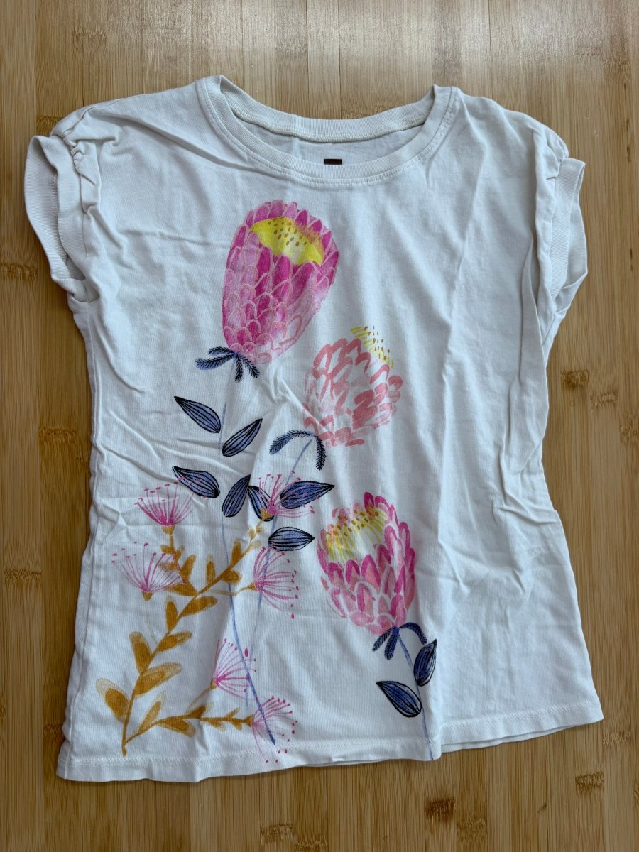 Tea Collection Shirt – 8 | Cream Pink Floral - Nest and Sprout-Consignment