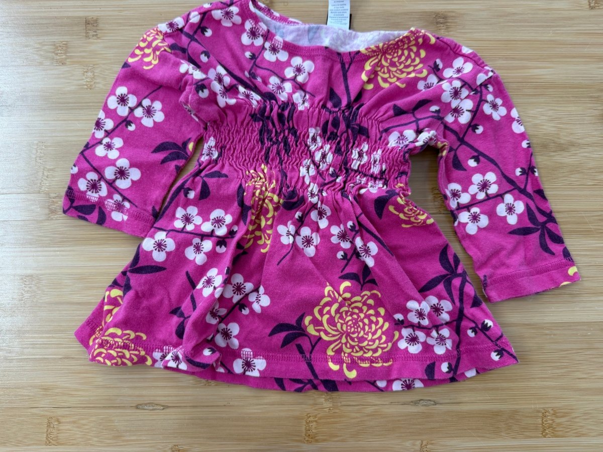 Tea Collection Hot Pink Cherry Blossom Smocked Waist top – 3 - Nest and Sprout-Consignment