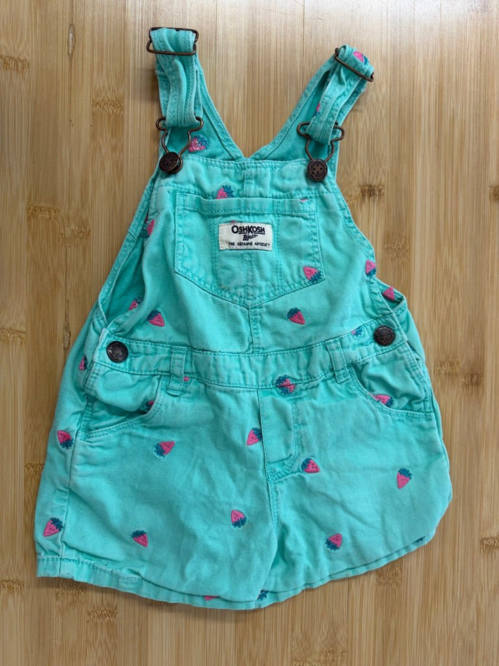 OshKosh Strawberry Overalls – 2T | Green Embroidered | Play - Nest and Sprout-Consignment