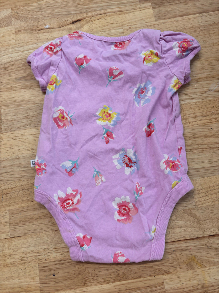 Gap 6–12 Months Purple Cap Sleeve Floral Bodysuit