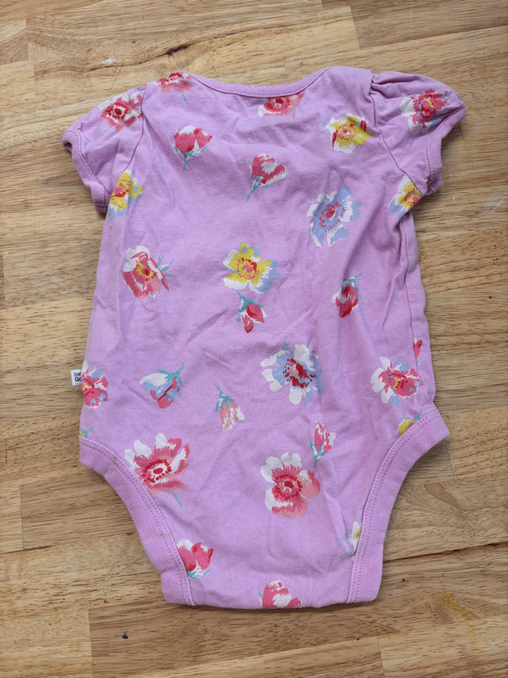 Gap 6–12 Months Purple Cap Sleeve Floral Bodysuit