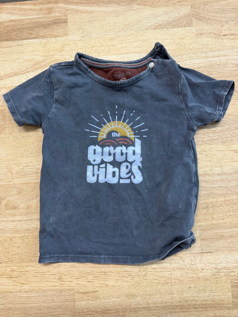 Noppies Shirt – 86 (12–18M) | Good Vibes Charcoal Snap Neck - Nest and Sprout - Consignment