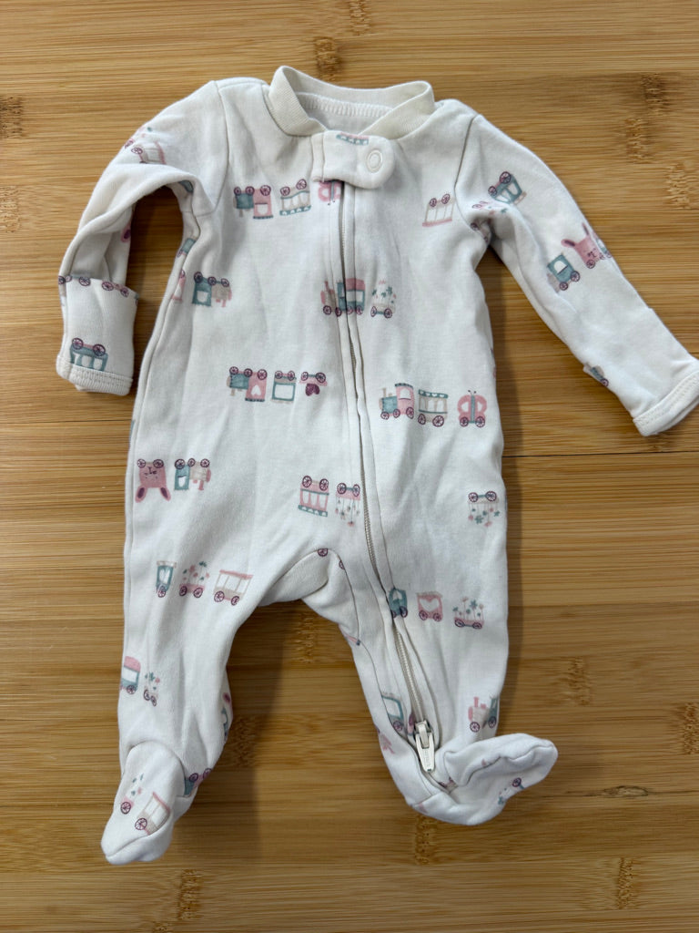 Carter's Sleeper – Premie | Pink Train Print Two-Way Zip