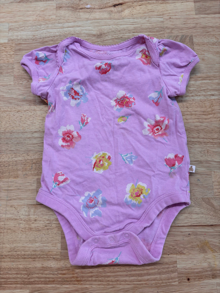 Gap 6–12 Months Purple Cap Sleeve Floral Bodysuit