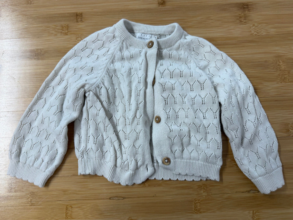 Rise Little Earthling Open-Work Cardigan – 12–18M | Cream Button-Up