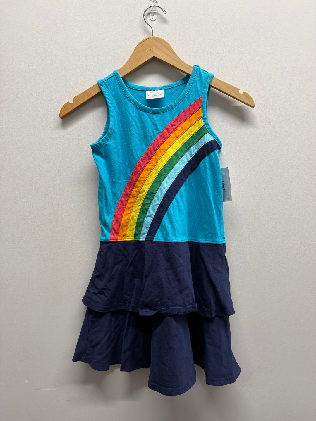 Hanna Andersson Rainbow Drop Waist Dress – 8 (130cm) | Navy Skirt & Sleeves Excellent