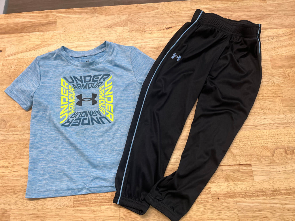 Under Armour Shirt & Track Pants Set – 4T | Blue Short Sleeve