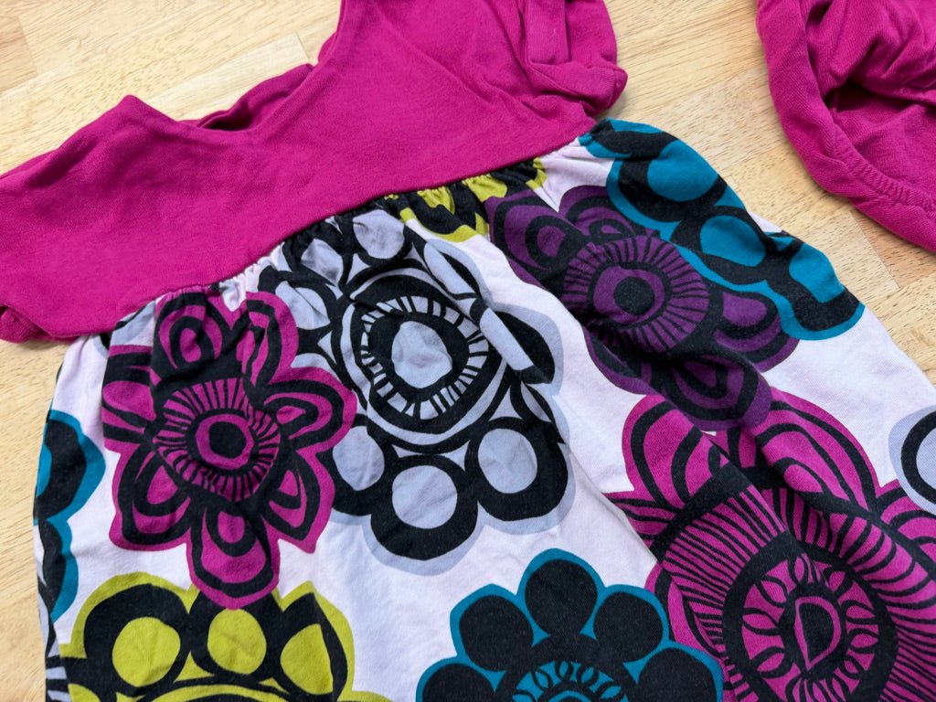 Tea Collection Fuchsia Bodice Floral Skirt Dress & Diaper Cover – 12–18M | Excellent - Nest and Sprout-Consignment