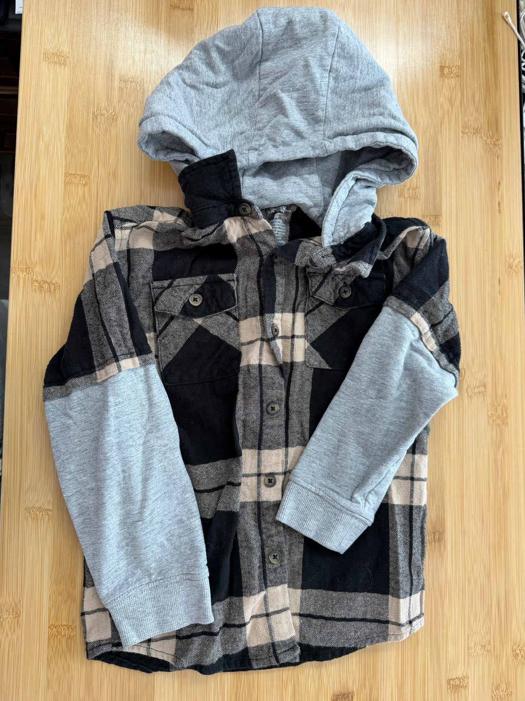 George Flannel Hooded Shirt – 6 | Black & Brown Plaid