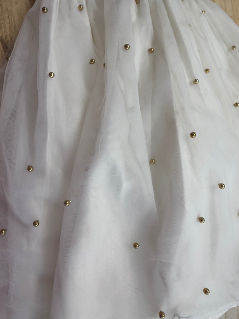 American Princess Special Occasion Dress – 6 | Green Velour Gold Bobble Tulle | AS-IS