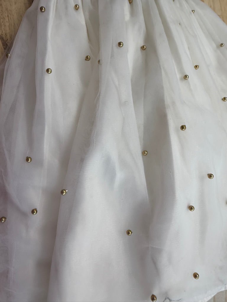 American Princess Special Occasion Dress – 6 | Green Velour Gold Bobble Tulle | AS-IS - Nest and Sprout-Consignment