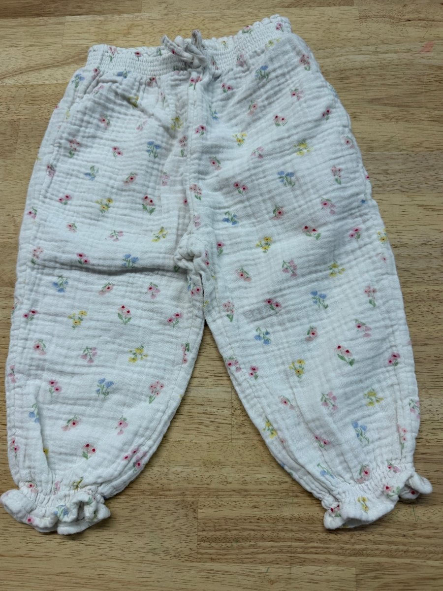 H&M Cotton Elastic Waist Pants – 12-18 Months | Light Floral - Nest and Sprout-Consignment