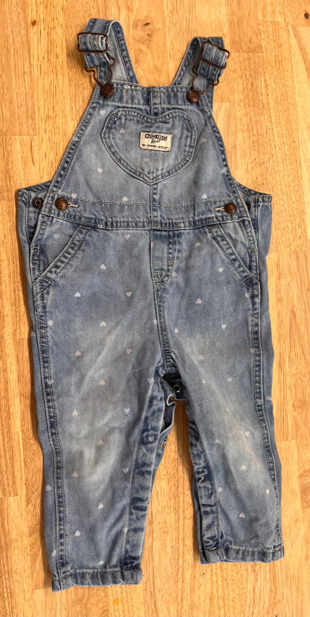 OshKosh Denim Overalls – Hearts Print 18 Months
