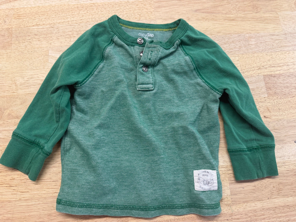 Baby Gap Long Sleeve Shirt – 12–18M | Green Two-Tone