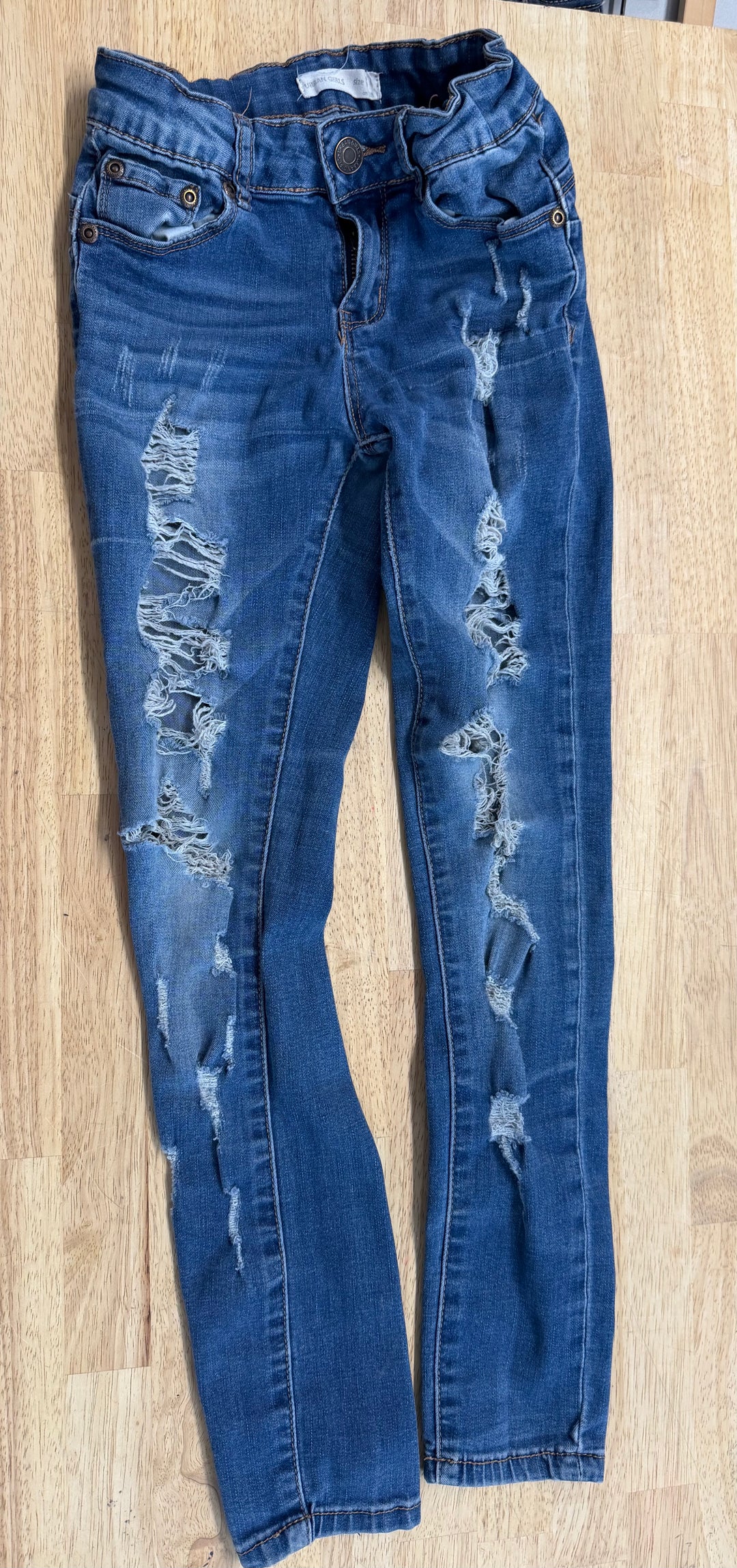 Urban Girls Jeans – Size 8 | Heavy Distressed Medium Wash