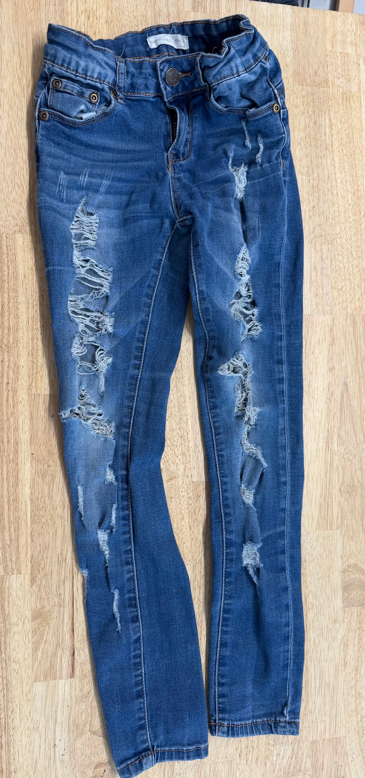 Urban Girls Jeans – Size 8 | Heavy Distressed Medium Wash