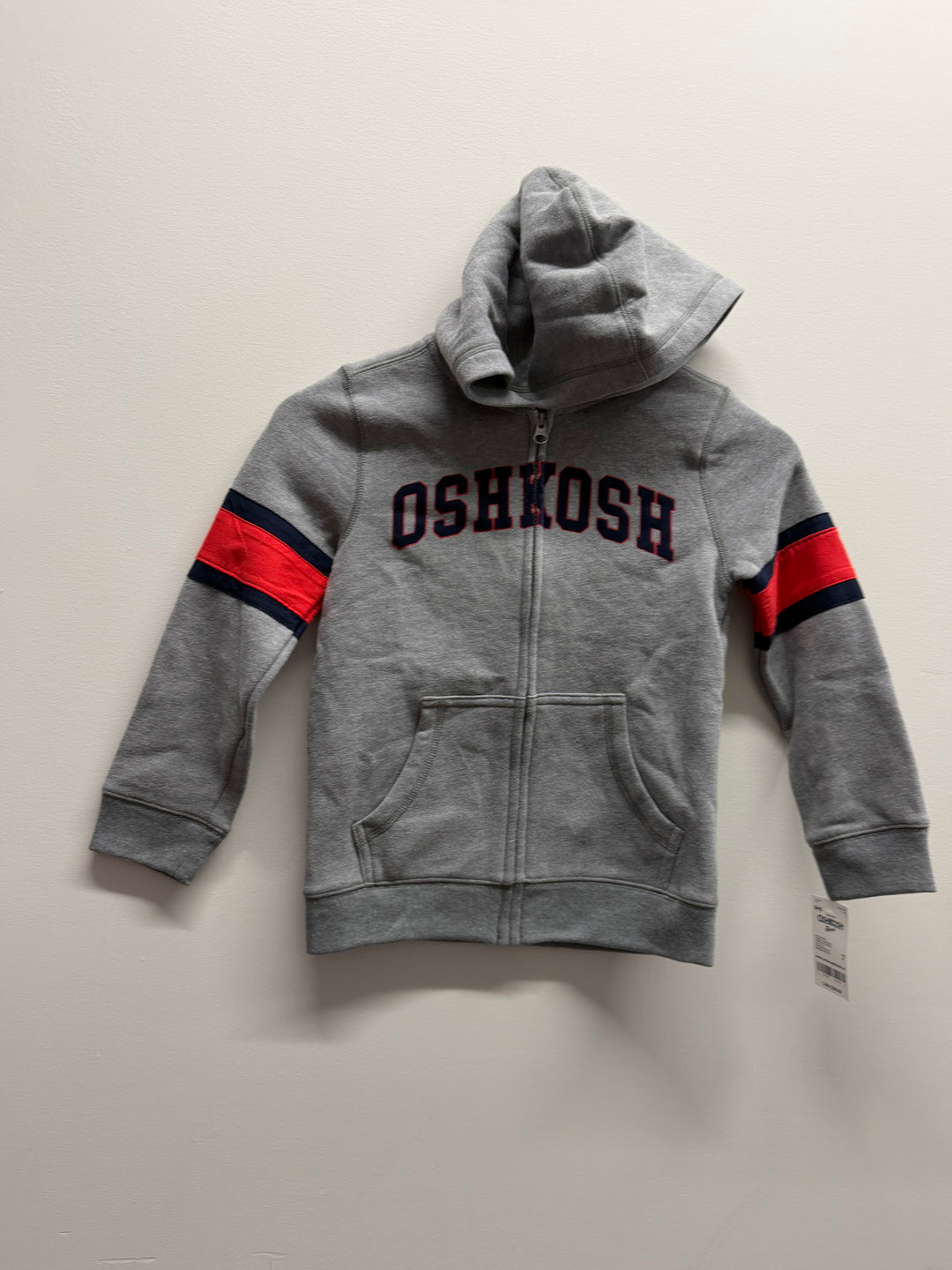 OshKosh Grey Zip-Up Hoodie – 7 | Navy & Red Accent Like NWt