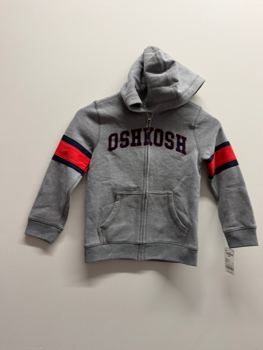 OshKosh Grey Zip-Up Hoodie – 7 | Navy & Red Accent Like NWt - Nest and Sprout-Consignment