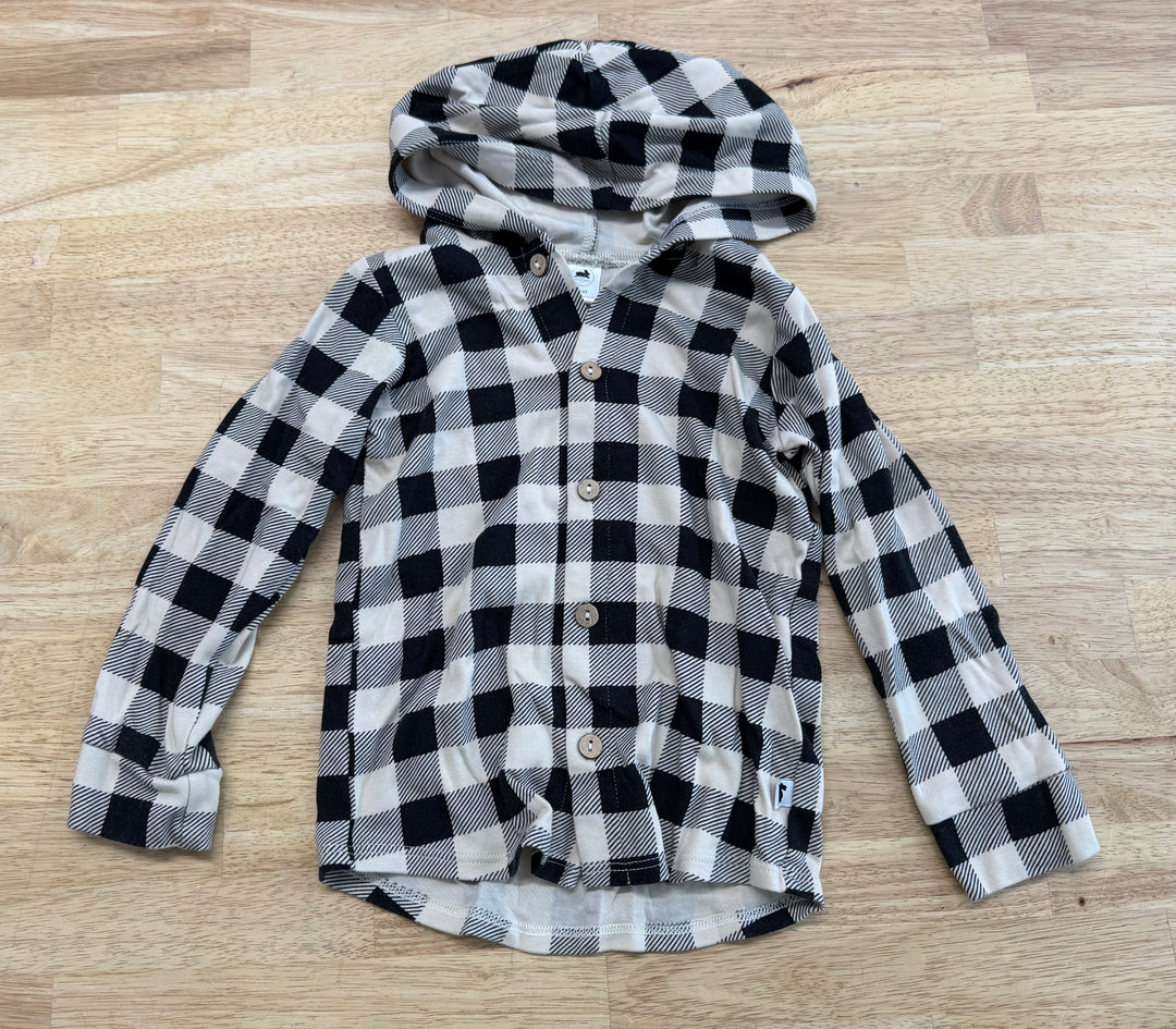 Little & Lively Checker Hooded Cardigan – 3/4T | Light Beige Button-Up