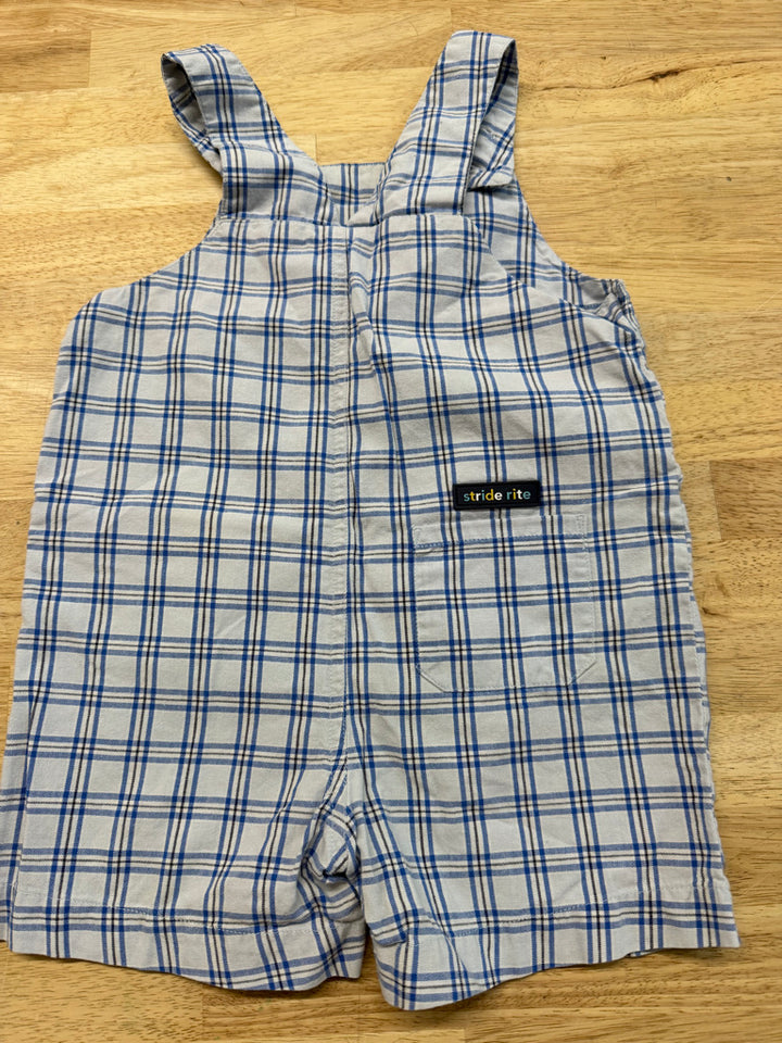 Stride Rite Short Overalls – 24M | Blue Plaid 100% Cotton Button Fasteners