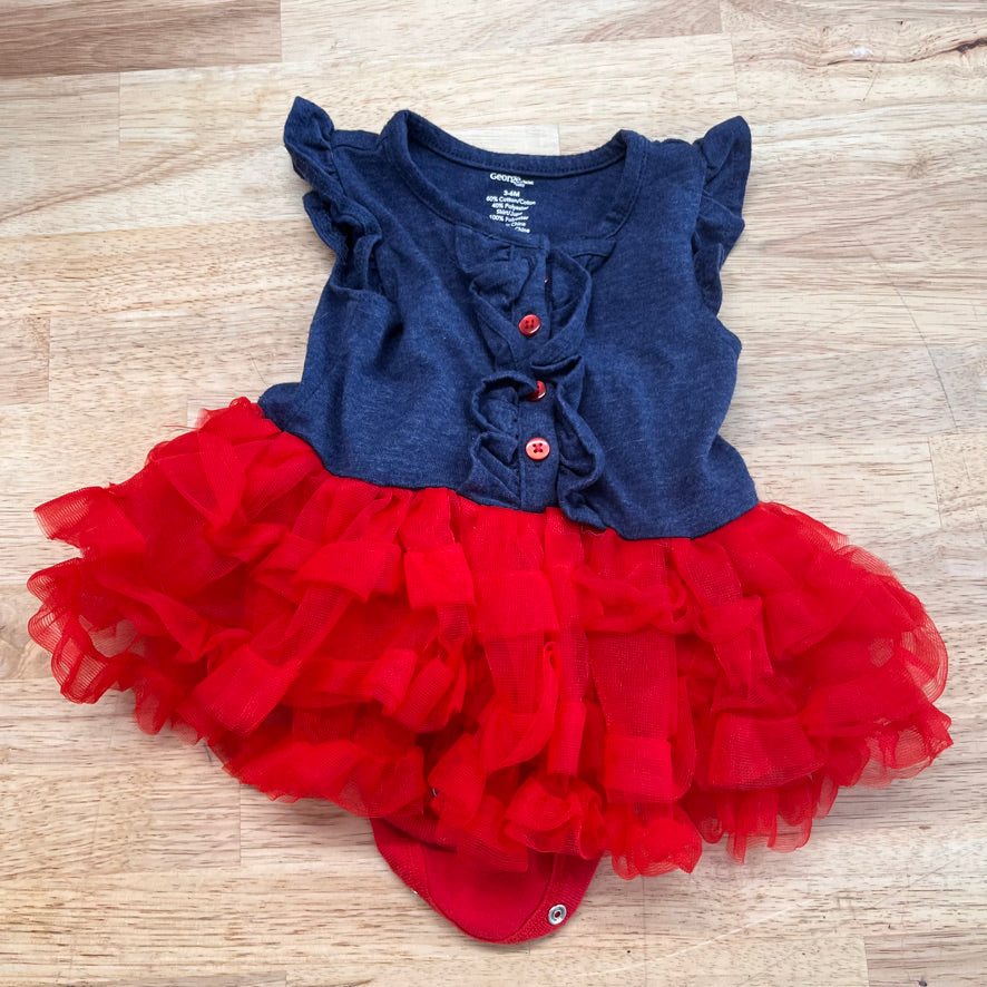 George 3–6M Bodysuit Dress – Red Tulle