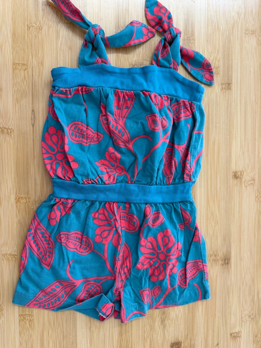 Tea Collection Romper – 3 | Turquoise Red Floral Print - Nest and Sprout-Consignment