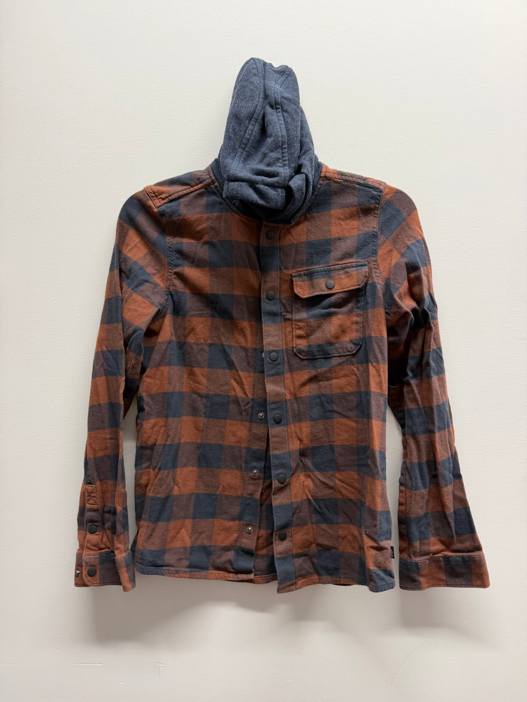 Ripzone Plaid Flannel Snap Hoodie – Youth XL | Brown & Black