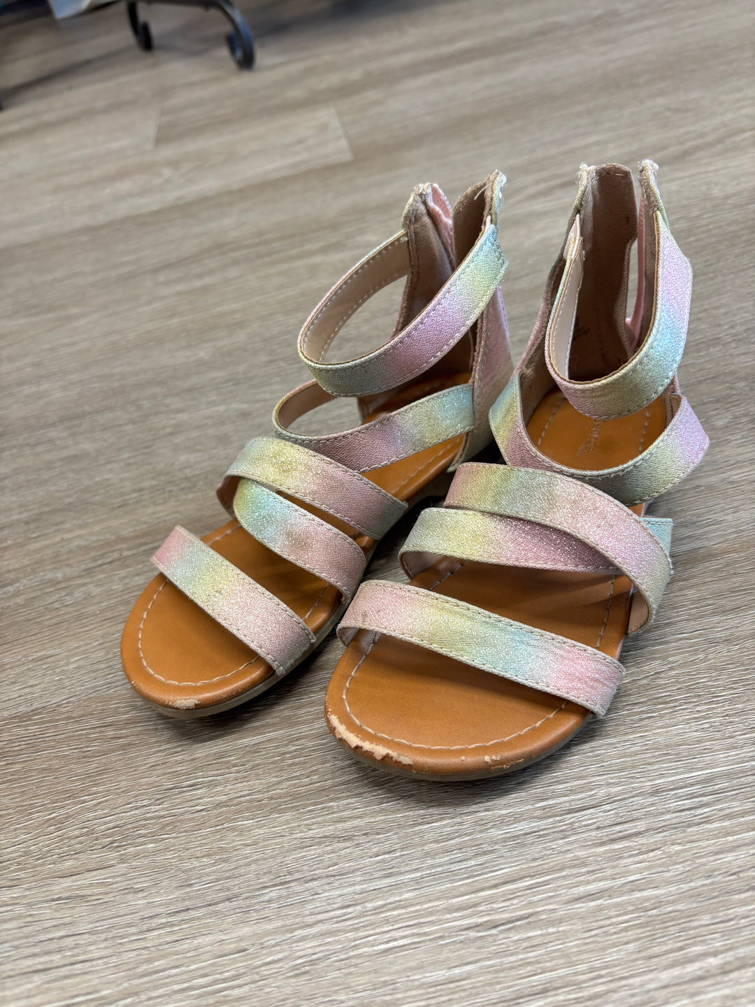 George Metallic Pink Rainbow Sandals Zip Back | Size 12